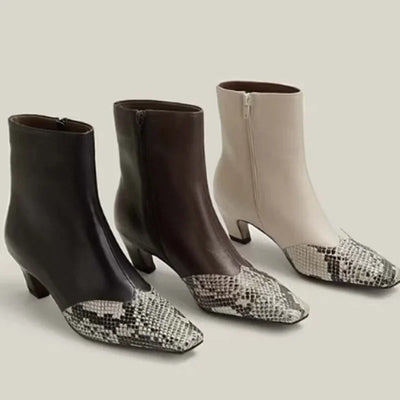 Matte Leather Sewing Snakeskin Ankle Boots Sexy Square Toe Sewing Mixed Colors New Arrivlas Fashion Women Modern Boots