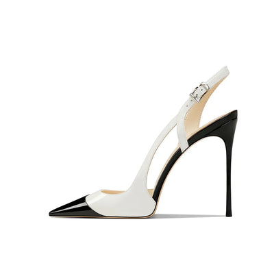 White patent leather design with a high-end and non tiring foot feel. 2025 new pointed and slim heeled high heels for women