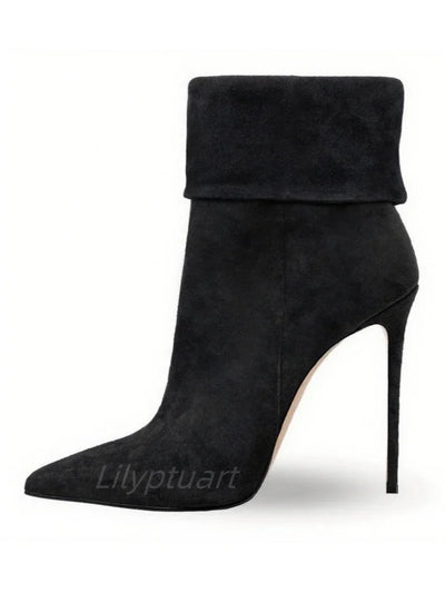 Minimalist Pointed Cuff Boots Women Party Wear Sleek Heels Side Zip Fashion Western Style Chic Pointy Toe Daily Footwear