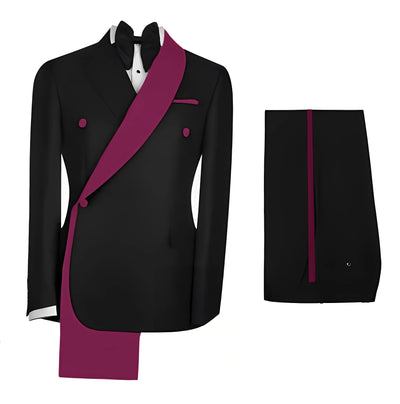Fashionable Men's Suit 2 piece Set Black Jacket With Gold Collar Wedding Groom Tuxedo Classic Men's Tailored Blazer Pants