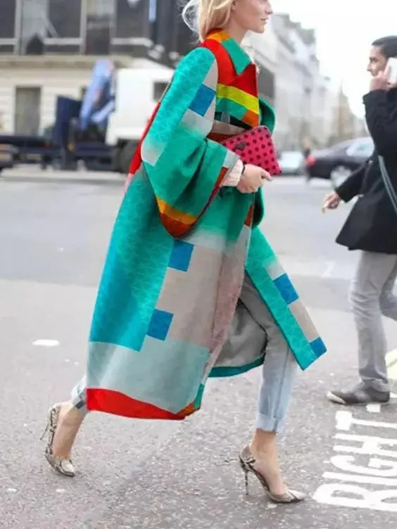 2025 Autumn/Winter New Women's Flare Sleeve Jacket Loose-Fit Printing Long-Sleeve Coat Windbreaker For Juniors Fashion