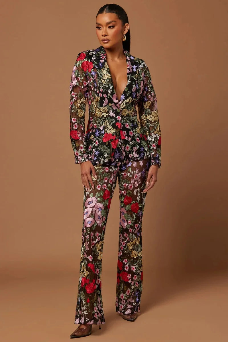 Flower Wedding Women Suit Pants Set 2 Piece Blazer Sexy V Neck Jacket Coat+Trousers Formal Guest of Prom Dress Custom Made