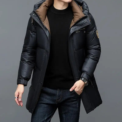 -30° New Fashion Men 90% White Hooded Duck Down Jackets Men's Thick Warm Waterproof Parka Overcoat Down Coat