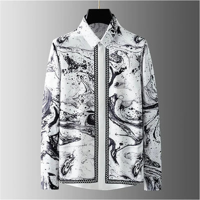 Luxury Letter Print Shirt Men's Long Sleeve Slim Fit Casual Shirt High Quality Fashion Korean Extra Large Size Men's Clothing
