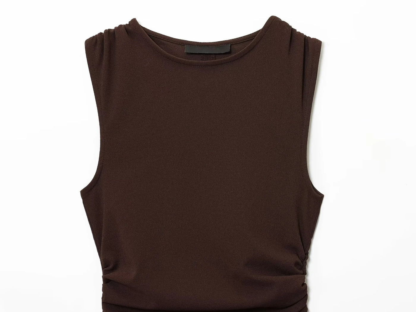 DEEABAE Autumn new women's fashion temperament pleated design with back slit round neck sleeveless MIDI dress