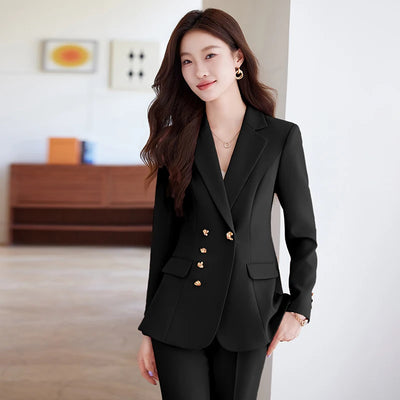 NAVIU New 2024 Women Pant Suits Pink Blazer And Jacket Set Office Ladies Work Business Uniform Female Pantsuit OL Style Beige