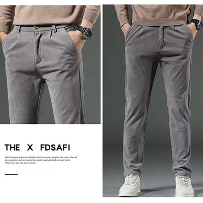 High Quality Brand Men's Corduroy Thicken Pants Fashion Khaki Narrow Leg Casual Pants Thermal Plush Trousers  Autumn Winter Male