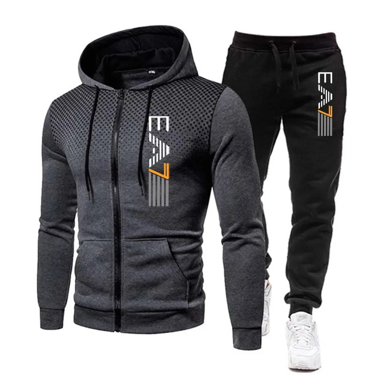 New men's warm hooded sports suit Men's sports fitness wear Men's running set Sports suit with hood Men's hooded coat for sports