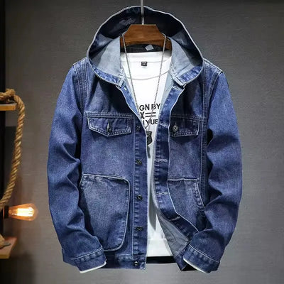 New men's hooded denim jacket Spring and Autumn New Style Trendy street casual regular men's denim tops