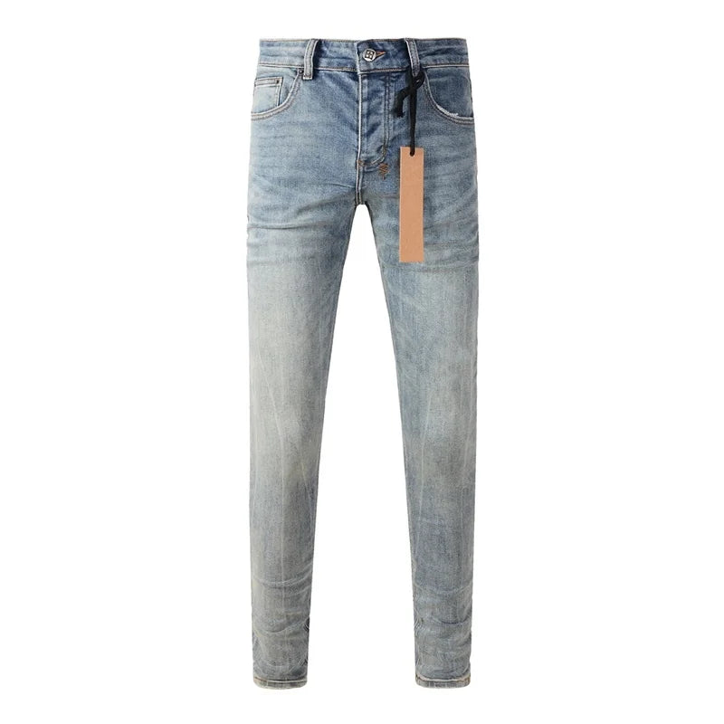 25fw High Street Men's Jeans Paint Hole Trend Low Rise Skinny Denim Pants Pleated Ripped Solid Trousers