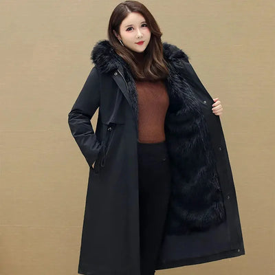 New Winter Jacket Women's Parkas Thick Warm Fur Lining Long Parke Female Fox Fur Detachable Faux Fur Overcoat Hooded Coat 5XL