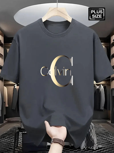 Men's summer 100% pure cotton fashionable casual sports loose Calvin letter pattern print round neck short sleeved T-shirt top