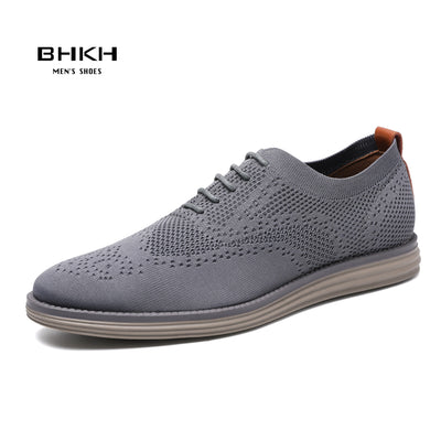 BHKH 2025 Breathable Knitted Mesh Casual Shoes Lightweight Smart Casual Shoes Office Work Footwear Men Shoes
