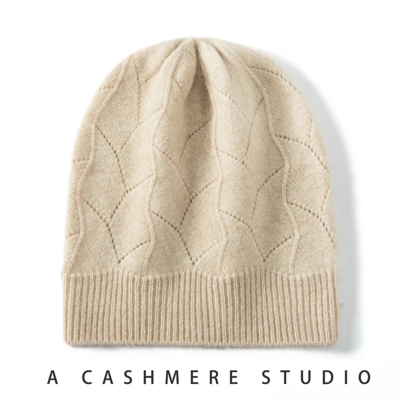 High Quality 100% Cashmere Knitted Hat for Women Winter Beanies Soft Warm Mesh Outdoor Cap Fashion Female Skullies Solid Hats