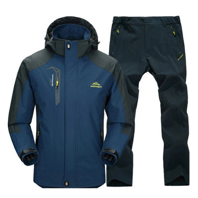 Outdoor Hiking Jacket and Pants Sets Men Autumn Thermal Waterproof Windproof Hooded Jackets Trip Mountain Camping Clothes