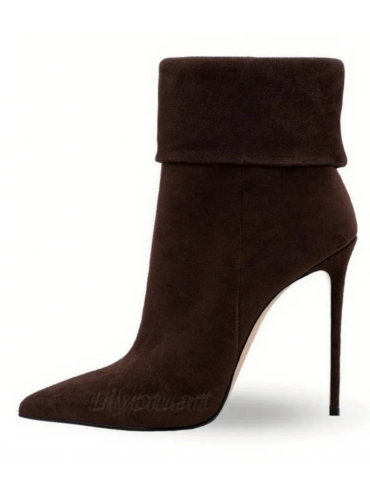 Minimalist Pointed Cuff Boots Women Party Wear Sleek Heels Side Zip Fashion Western Style Chic Pointy Toe Daily Footwear