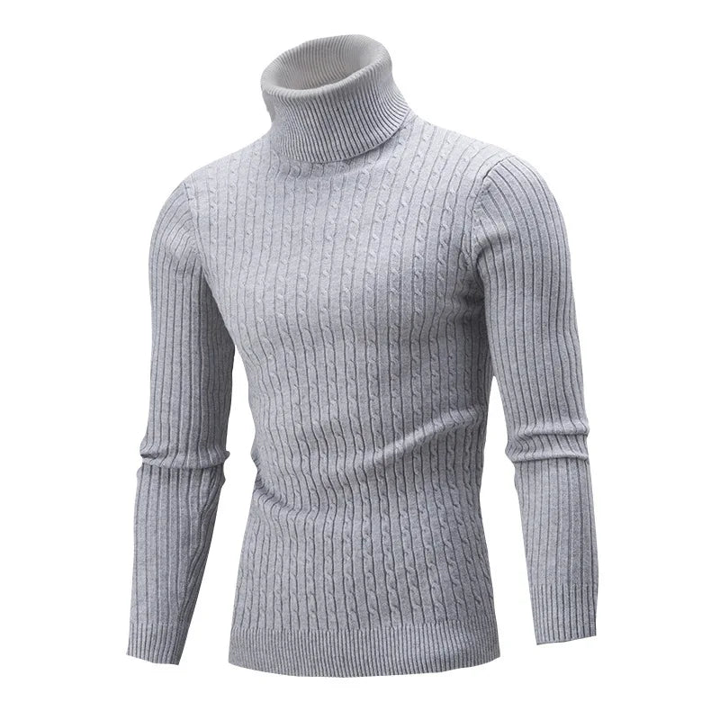 2025 Winter Men's Sweater Casual Slim Fit High Neck Pullover High Quality Elastic Pink Sweaters Knitted Sweater Men