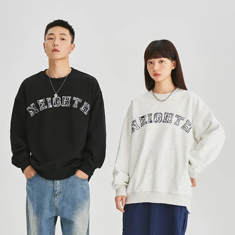 Casual Loose Long Sleeve round Neck Sweatshirt Embroidery for Men Autumn Fashion Brand Couple Matching Comfortable Streetwear