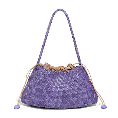 Women Handwoven Shoulder Bag Korean Casual Trendy Large Capacity Handbag Soft PU Leather Ladies Tote Bag Summer Underarm Bags