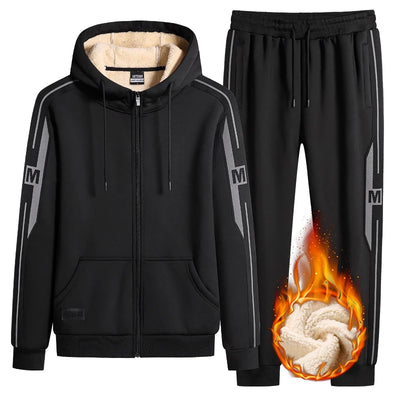 Winter Men Set Warm Thick Hooded Jacket+Pants 2pc Sets Men Lamb Cashmere Hoodies Zipper Tracksuit Man Sports Suit Plus Size 9XL