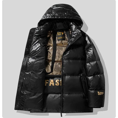 New Winter Men Hooded Black Shiny Puff Jackets Duck Down Coats Warm Casual Down Jackets Male Outdoor Windproof Parkas Size 3XL