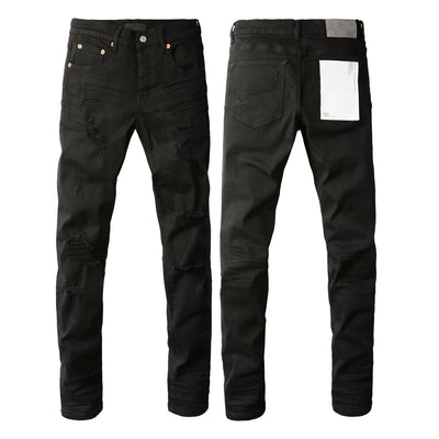 High Street Ripped Black American Jeans Paint Brand 9036 Pants for Women Fashionable Casual Torn Denim Skinnies