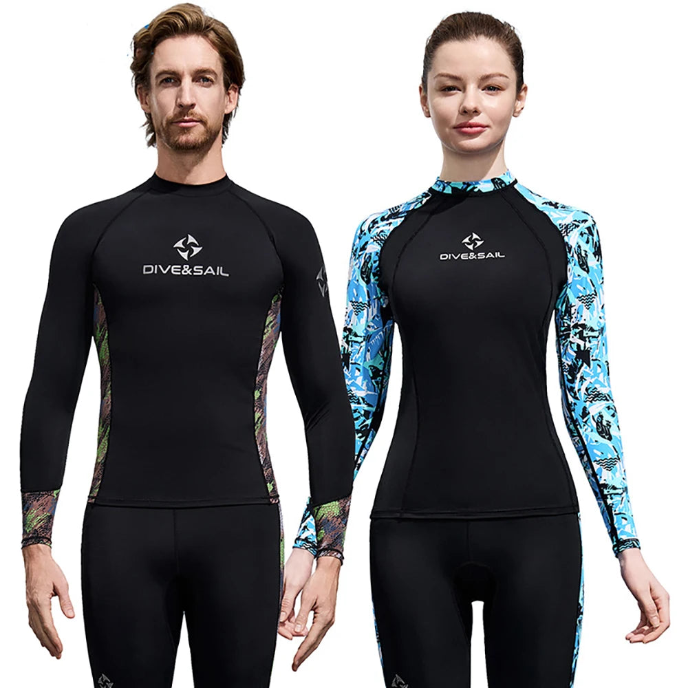 Men Women Surf Sunscreen Diving Skin Protection T-Shirt Swimsuit Long-Sleeve Swimming Floating UV Protection Lycra Diving Tops