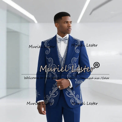 Crystals Beaded Men Suits 2 Pieces Prom Party Blazer Customized Slim Fit Wedding Groom Tuxedos Jacket Pants Costume Homme 2025