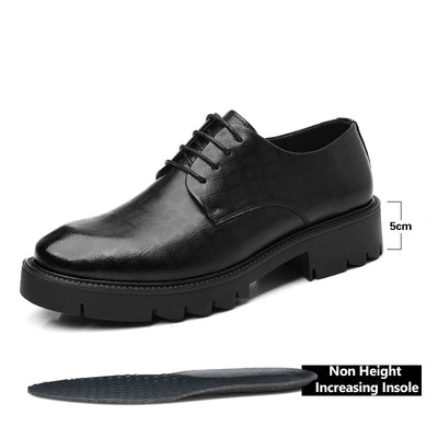 New Luxury Men's Brogues Leather Elevator Shoes Man Height Increase Insole 8cm/10cm Black Formal Business Wedding Work Men Shoes