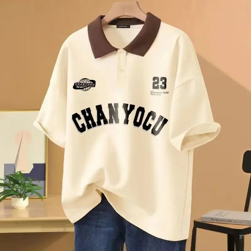 New Style Hong Kong Polo Collar Short Sleeve Men's Casual Overhead Shirt Neutral Leisure Fashion Summer Breathable Loose Fit