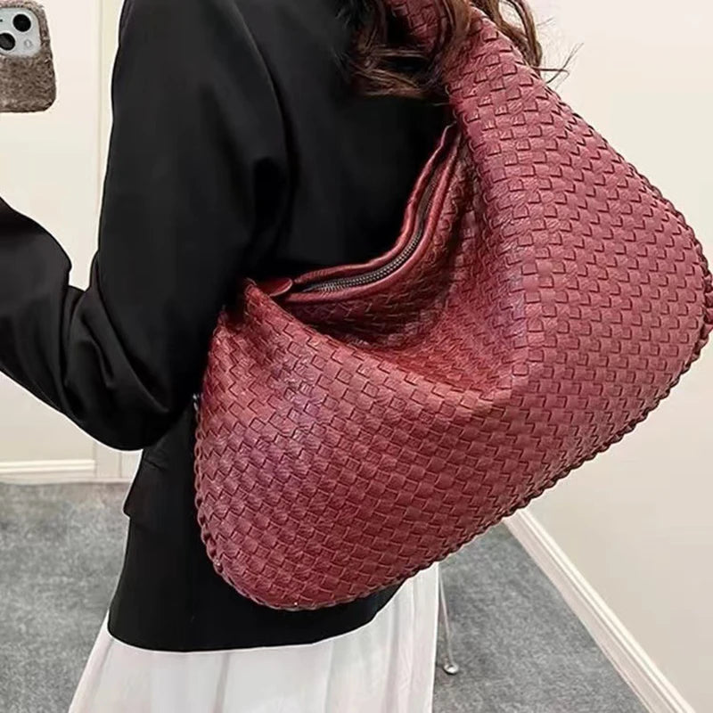 2025 Trendy Woven Hobo Bag for Women Vegan Leather Handmade Tote Handbag Fashion Large Capacity All-Match Shoulder Underarm Bags