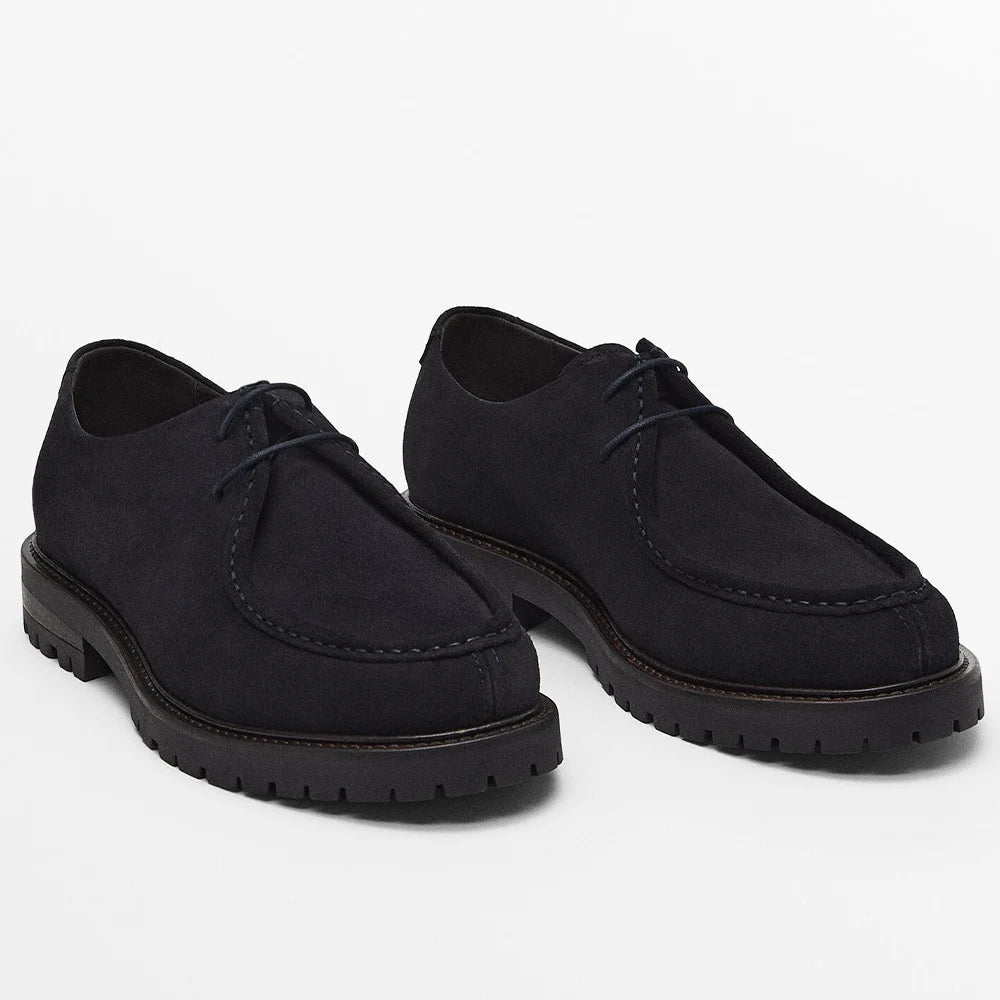 Brown Suede Derby Shoes Thick-Soled Lace-Up Casual Shoes Men's Leather Dress Shoes Office Formal Shoes Men's Leather Shoes