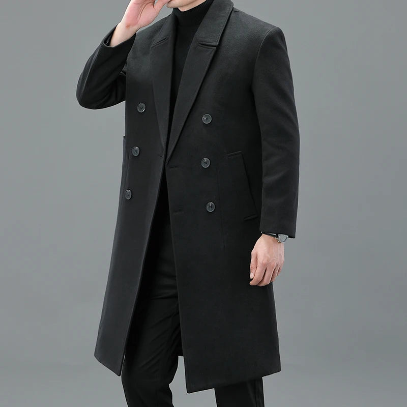 High Quality Men's Winter Long-Length Woolen Coats Outwear Business Casual Cotton Thicken Overcoat Loose Warm Windbreaker Jacket