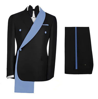 Fashionable Men's Suit 2 piece Set Black Jacket With Gold Collar Wedding Groom Tuxedo Classic Men's Tailored Blazer Pants