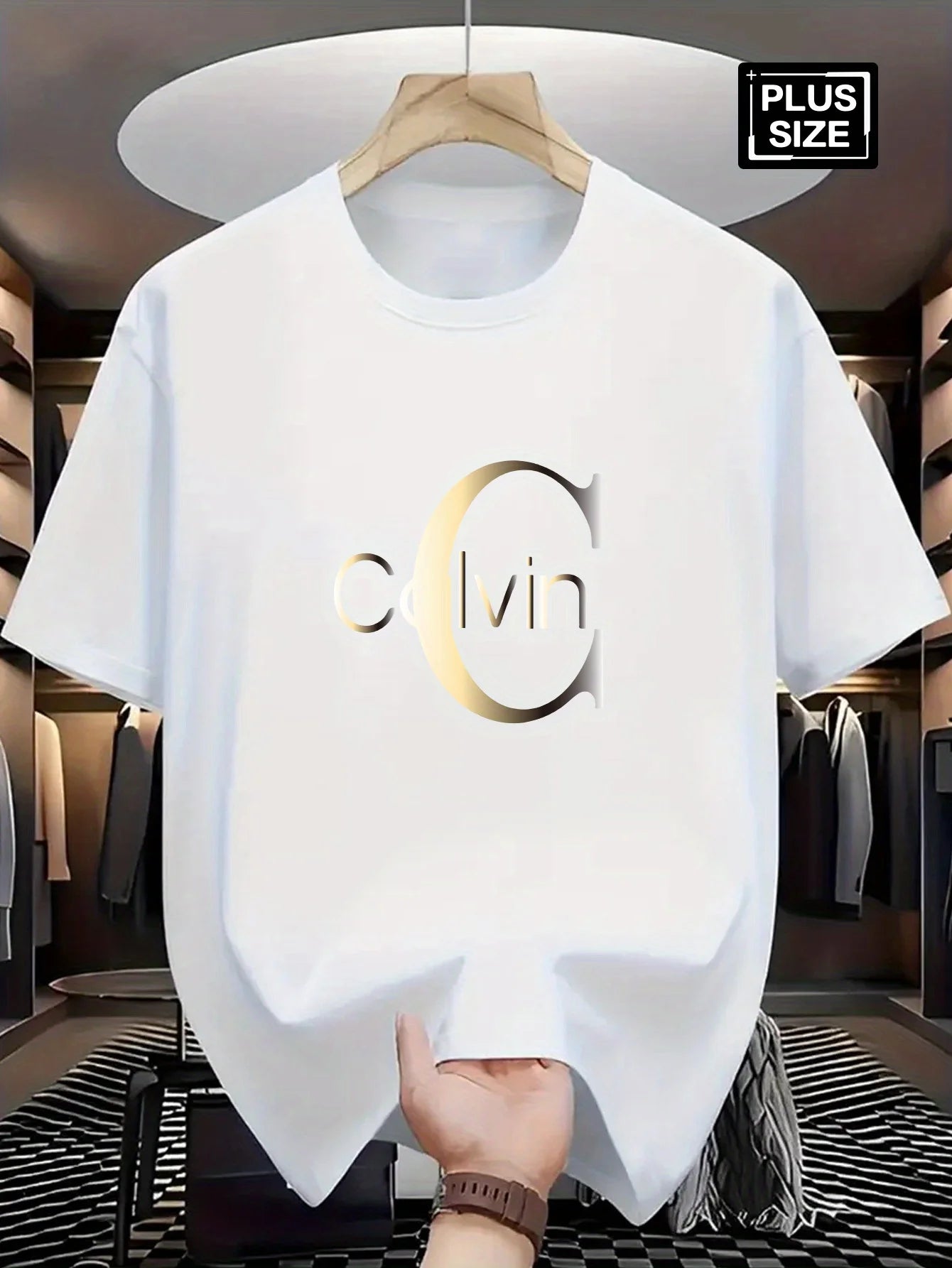 Men's summer 100% pure cotton fashionable casual sports loose Calvin letter pattern print round neck short sleeved T-shirt top