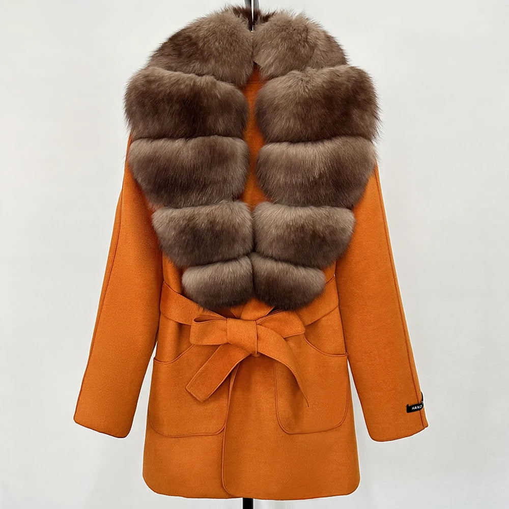 Wool Blend Jacket Autumn Women Winter Fashion Real Fox Fur Collar European Fahsion Woolen Coat Natural Fur Collar Coat Female
