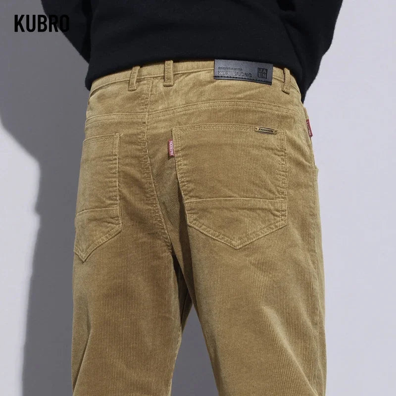 KUBRO High Quality Corduroy Fabric Men's Business Casual Trousers Autumn Korean Style Small Straight Slim Versatile Cargo Pants