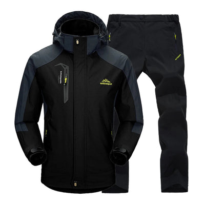 Outdoor Hiking Jacket and Pants Sets Men Autumn Thermal Waterproof Windproof Hooded Jackets Trip Mountain Camping Clothes