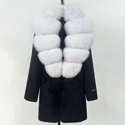 Wool Blend Jacket Autumn Women Winter Fashion Real Fox Fur Collar European Fahsion Woolen Coat Natural Fur Collar Coat Female