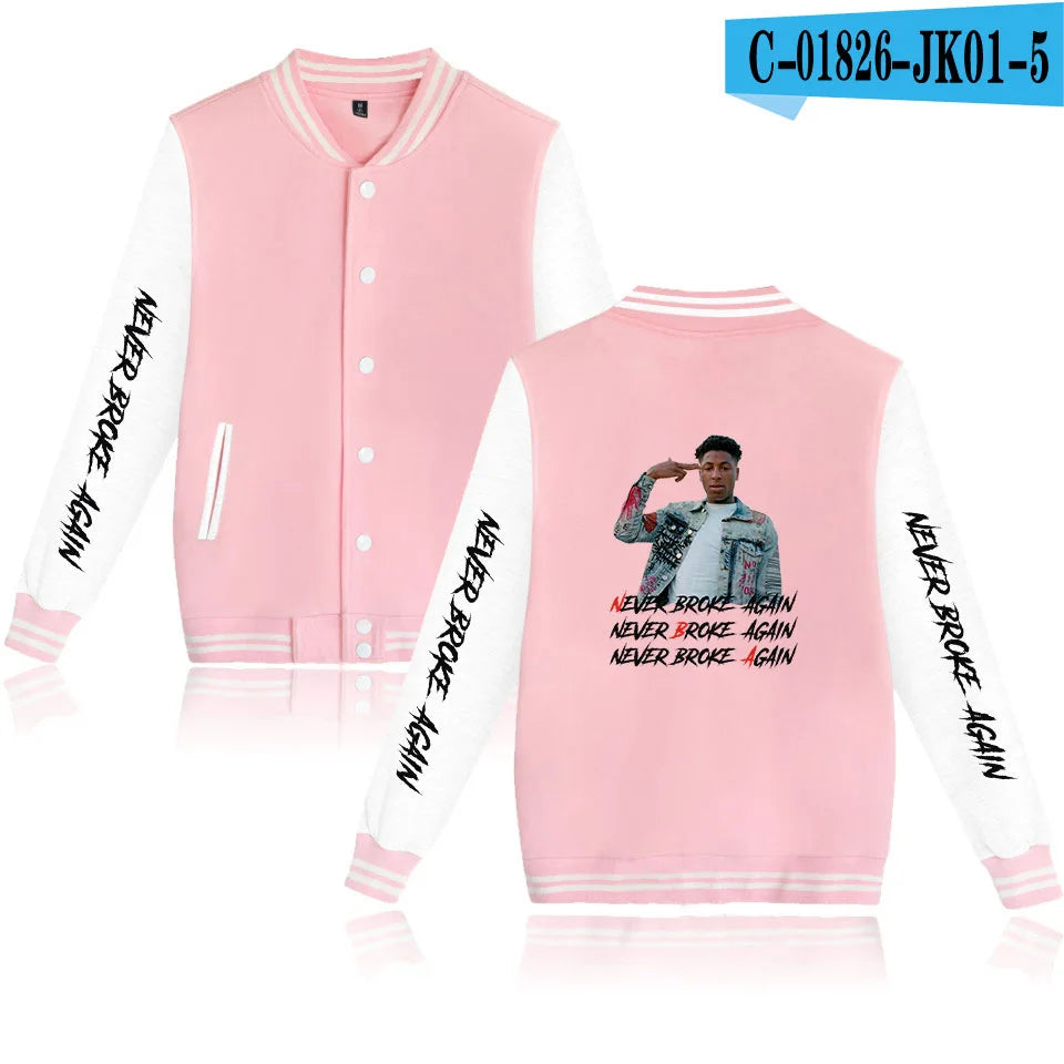 Rapper YoungBoy Never Broke Again Baseball Jacket Men's Hoodie Sweatshirt Boys Girls Harajuku Jackets Streetwear College Coats