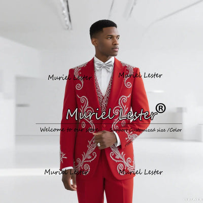 Crystals Beaded Men Suits 2 Pieces Prom Party Blazer Customized Slim Fit Wedding Groom Tuxedos Jacket Pants Costume Homme 2025