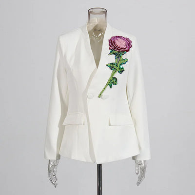 ZMEENNA Women Black Blazer Sequin Rose Embellishment Pink Green Sparkle Floral Design Party Jacket Trendy Fashion 2025 ZM603