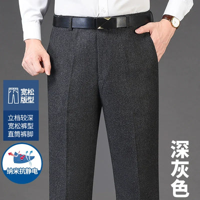 Autumn and Winter Men Thick Woolen Cloth Suit Pants Casual Straight Drape Korean Fashion Business Trousers Male Clothing Q78
