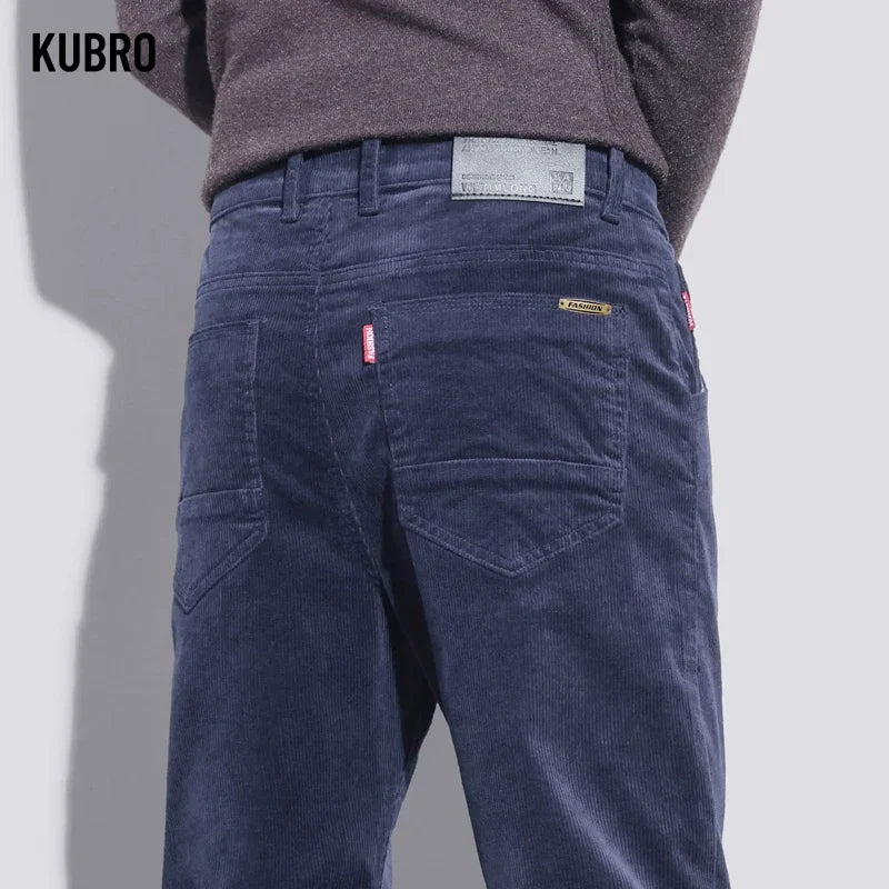 KUBRO High Quality Corduroy Fabric Men's Business Casual Trousers Autumn Korean Style Small Straight Slim Versatile Cargo Pants