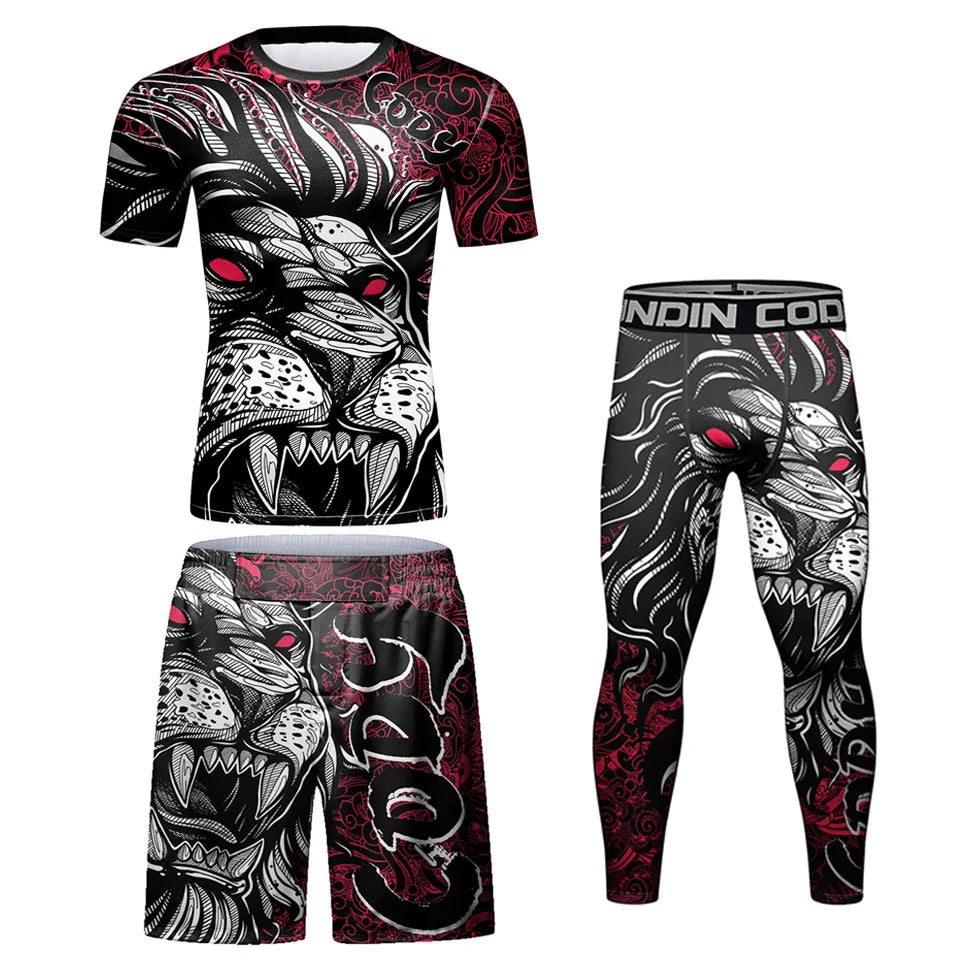 Rush Guard Jiu jitsu MMA Compression T-Shirt+Pant Suit Muay Thai Shorts Bjj Boxing Rashguard Men's Grappling Kickboxing Clothing
