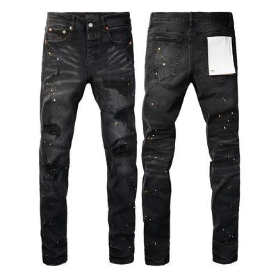 High Street Ripped Black American Jeans Paint Brand 9036 Pants for Women Fashionable Casual Torn Denim Skinnies