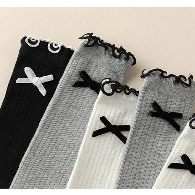 1 Pair Chic Simplicity Kids Girl Sock Sweet Fashion Bow Ruffle Bow Children Girl Calf Sock Spring Autumn Cotton School Sock