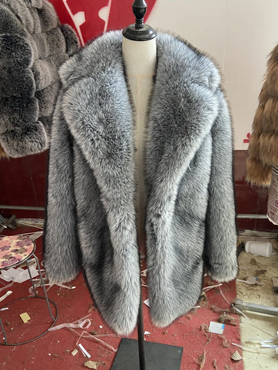 Men's fox fur coat long winter thickened warm trench coat Fashion Fur High Quality Faux Fur Jacket Warm Autumn New