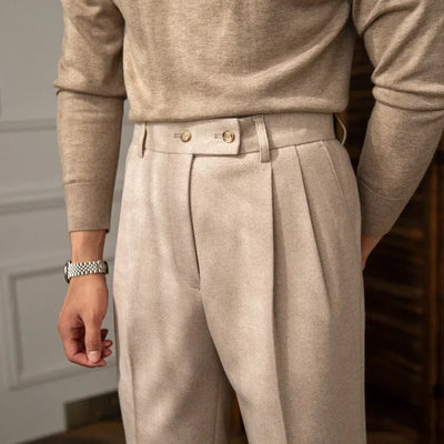 Autumn Winter High-Waisted Woolen Casual Pants For Men Warm Straight-Leg Draped Narrowing Legging Casual Suit Pants