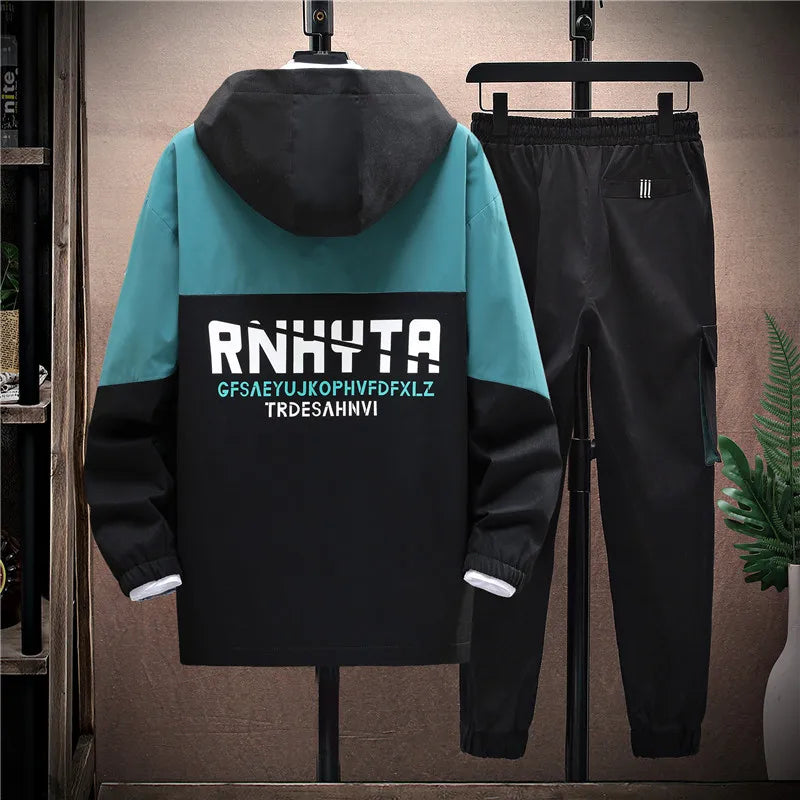 Autumn Casual Men Sets Two Pieces Fashion Korean Trend Hooded Jacket + Pants Spring Baseball Uniform Suit Man Outfit